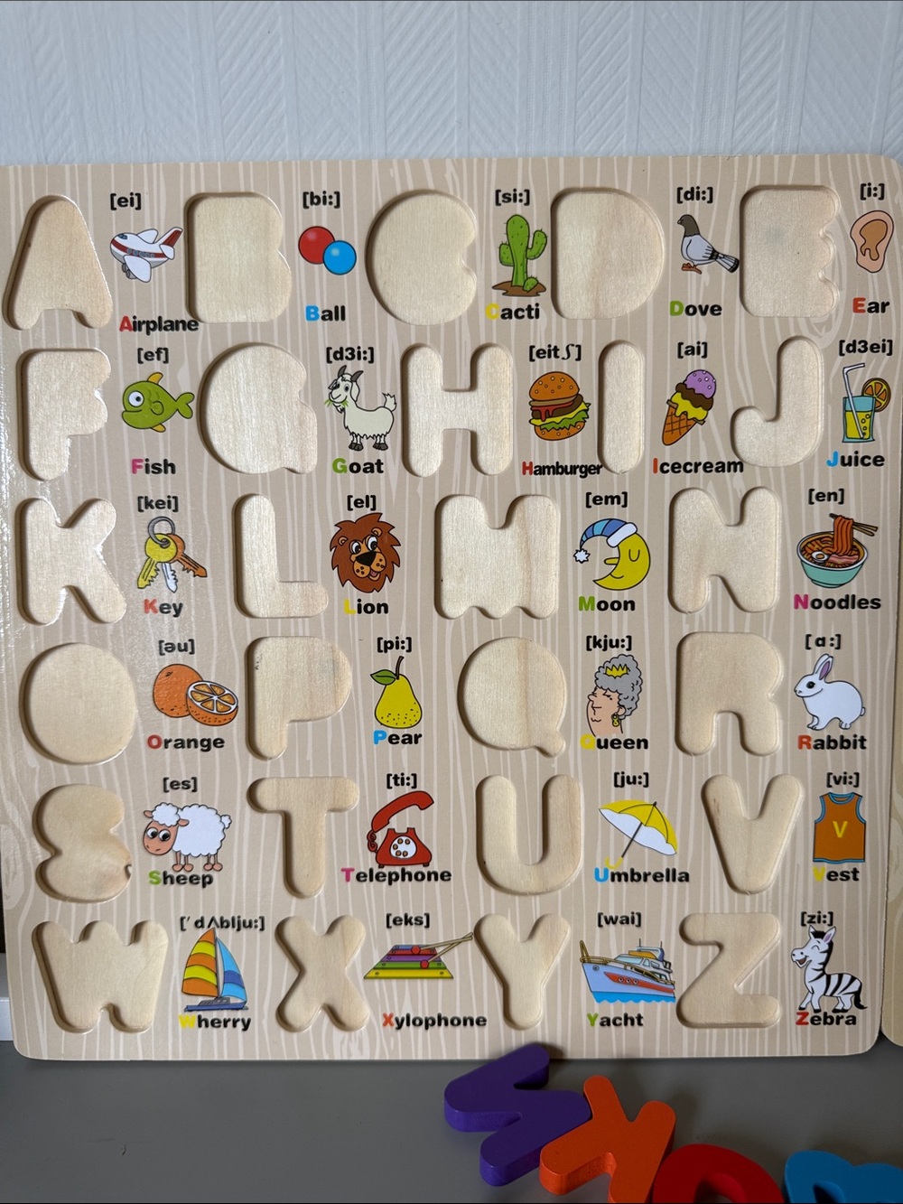Wooden Alphabet Upper and Lower  Case Letters Puzzle with Multicolor Letters - Picture 2 of 6